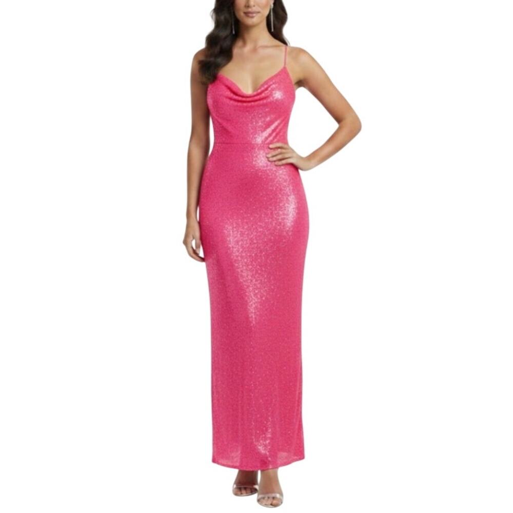 AQUA Pink Evening Gown Sequined Backless Formal Column Dress Size Extra Large